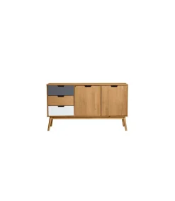 Aparador 2 puertas 3 cajones Cupido acabado natural, 140 cm (Ancho) 40 cm (Fondo) 80 cm (Alto