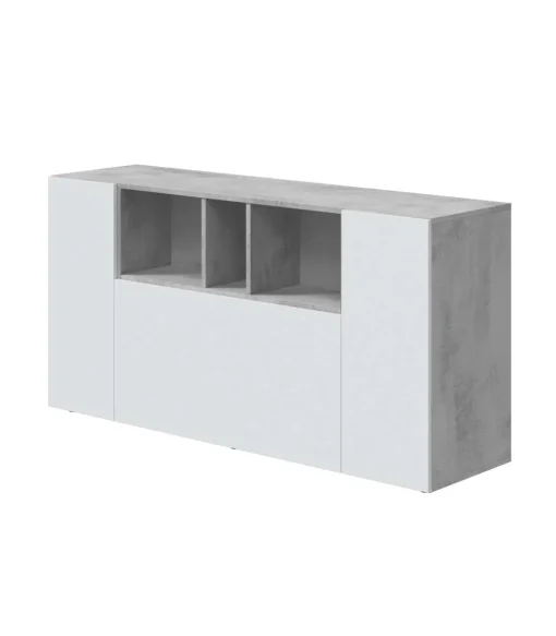 Aparador Maud 3 puertas blanco/cemento. 76 cm (alto) x 150 cm (ancho) x 41 cm (prof.)