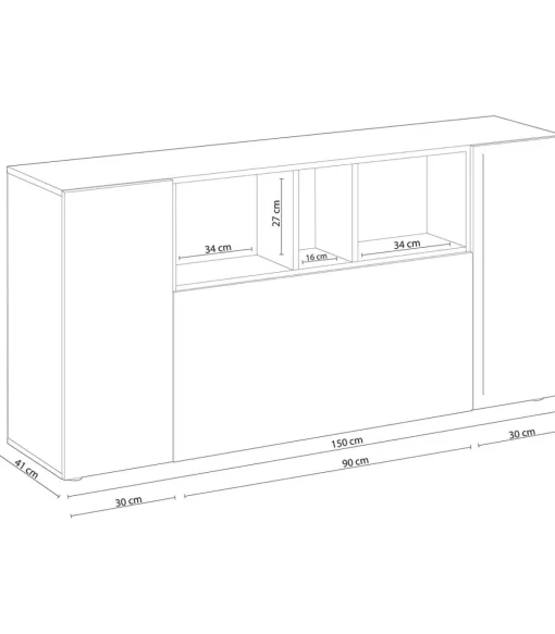 Aparador Maud 3 puertas blanco/cemento. 76 cm (alto) x 150 cm (ancho) x 41 cm (prof.)