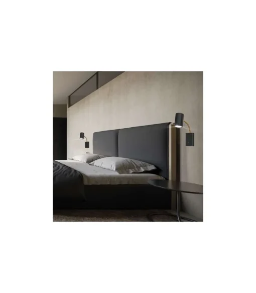Aplique a pared modelo Tayron acabado negro/cuero, 26cm(alto) 14cm(ancho) 6cm(fondo)
