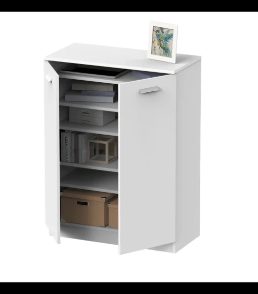 Armario bajo multiusos Tibet 2 puertas abatibles acabado blanco mate, 101 cm(alto)74 cm(ancho)37 cm(largo)