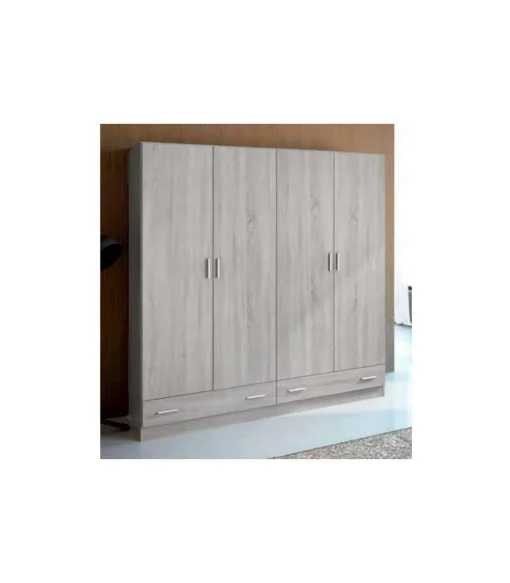 Armario ropero 4 puertas abatibles 2 cajones Lorena acabado artico, 196cm(alto) 200cm(ancho) 50cm(largo)