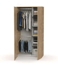 Armario ropero 2 puertas abatibles Noa acabado roble gold, 100cm(ancho) 200cm(altura) 57cm(fondo)