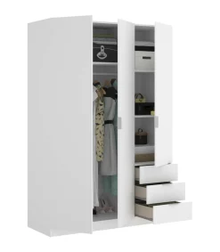Armario ropero Marcela 3 puertas abatibles y 3 cajones en blanco 184 cm(alto)121 cm(ancho)52 cm(largo