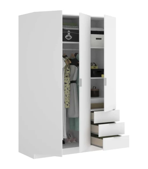 Armario ropero Marcela 3 puertas abatibles y 3 cajones en blanco 184 cm(alto)121 cm(ancho)52 cm(largo