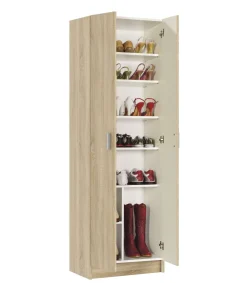 Armario zapatero Milan 2 puertas en acabado roble. 59 cm(ancho) 180 cm(altura) 37 cm(fondo)