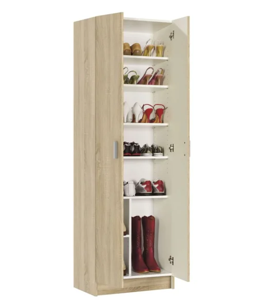 Armario zapatero Milan 2 puertas en acabado roble. 59 cm(ancho) 180 cm(altura) 37 cm(fondo)