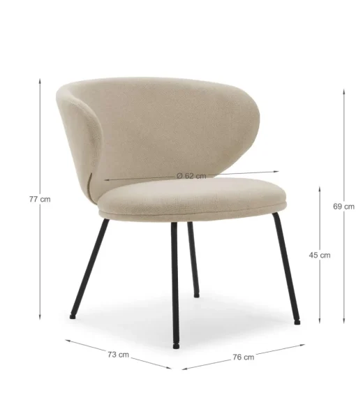 Butaca baja modelo Rebeca tapizado textil beige, 77.5cm (alto) 70cm (ancho) 79.5cm (largo)