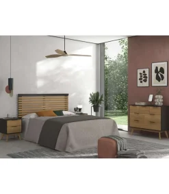 Cabecero para cama matrimonio Julen acabado bocamina/cera, fondo: 5cm Ancho: 163cm Alto: 100cm