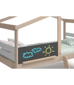 Cama juvenil tipo cabaña modelo IKER acabado blanco/cera, 204.9cm(largo) 97.1cm(ancho) 147cm(alto).