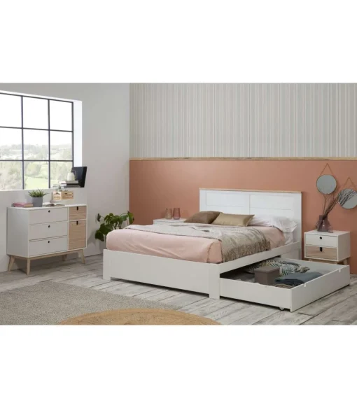 Cama para matrimonio modelo Gala con cajón y somier acabado blanco, para colchón 160x200 cm.