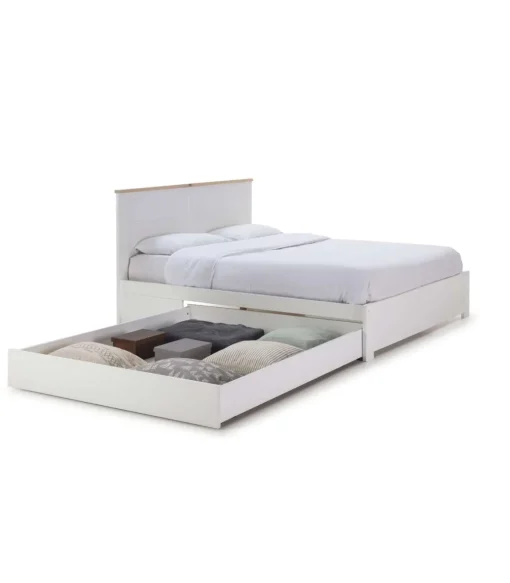 Cama para matrimonio modelo Gala con cajón y somier acabado blanco, para colchón 160x200 cm.