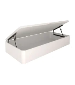 Canape Juvenil con apertura lateral de cochones.es madera acabado blanco tapa tapizada