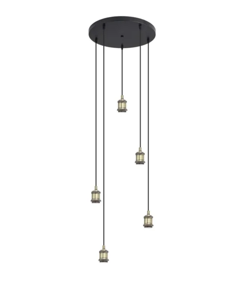 Colgante 5 luces,modelo Acebuche acabado negro/cuero 40 cm(alto)9 cm(ancho)9 cm(largo)