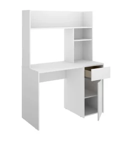 Conjunto juvenil cama de 90cm con arrastre, armario y escritorio con altillo Tamesis acabado natural/blanco.