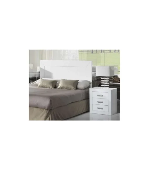 Conjunto matrimonio cabecero de 135 cm + 2 mesitas en madera con acabado blanco