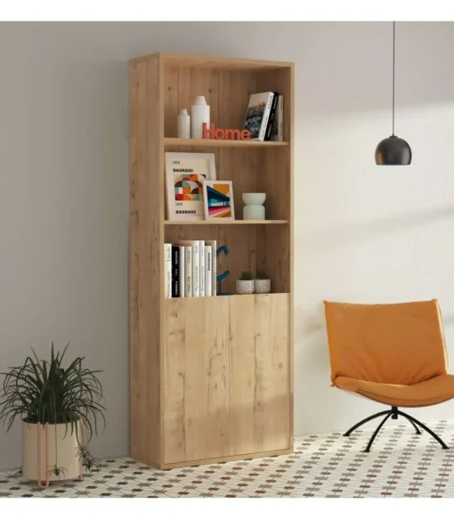Estantería-1 dos puertas acabado roble gold, 196.5 cm(alto)75.5 cm(ancho)33 cm(fondo)..