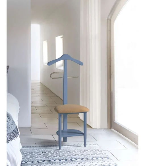Galán 361 con asiento en beige herrajes cromado satinado lacado azul, 105 cm(alto)45 cm(ancho)41 cm(largo)