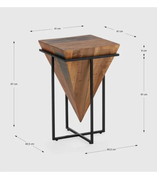 Mesa auxiliar de rincón modelo Avila-68 en madera acabado natural, 68cm(alto) 42cm(ancho) 42cm(fondo).
