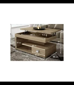 Mesa centro elevable acabado salermo, 51cm(alto) 111cm(ancho) 56cm(largo)