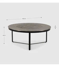 Mesa de centro redonda modelo Saul acabado latón envejecido, 40cm(alto) 90cm(ancho) 90cm(fondo).
