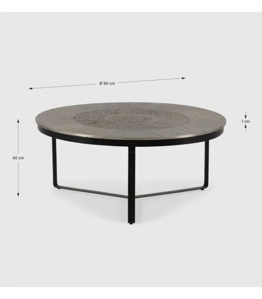 Mesa de centro redonda modelo Saul acabado latón envejecido, 40cm(alto) 90cm(ancho) 90cm(fondo).