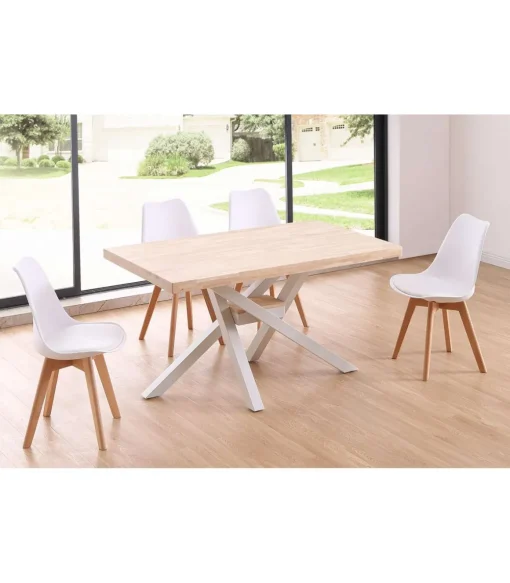 Mesa de comedor fija Xena tapa recta140 acabado roble nordish/blanco 76 cm(alto)140 cm(ancho)80 cm(largo)