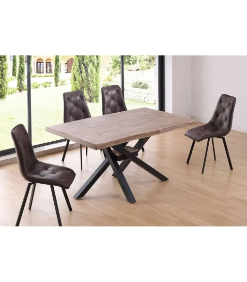 Mesa de comedor fija Xena 150 tapa con forma acabado roble honey/negro, 76 cm(alto)150 cm(ancho)90 cm(largo)