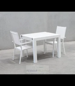 Mesa para terraza jardín extensible aluminio blanco Mantua-100, (Ancho-Fondo-Alto): 100/200x90x77cm.