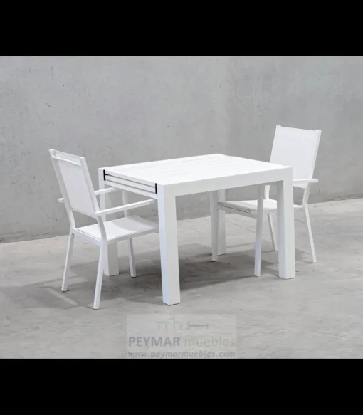 Mesa para terraza jardín extensible aluminio blanco Mantua-100, (Ancho-Fondo-Alto): 100/200x90x77cm.