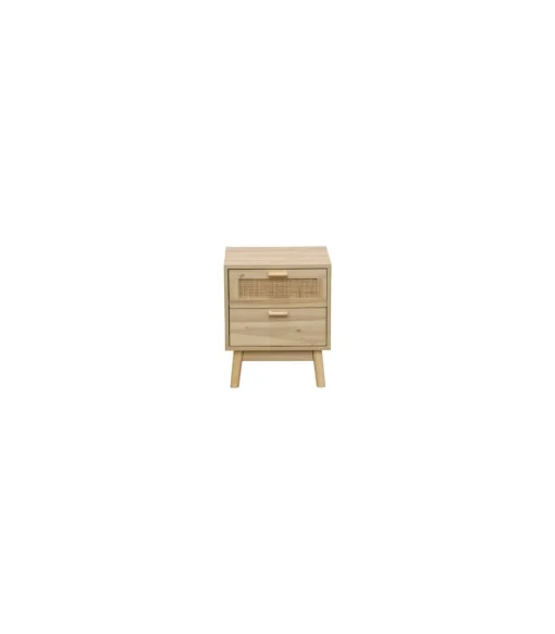 Mesita de noche para dormitorio Trend acabado pino/rattan, 48cm(alto) 40cm(ancho) 39cm(fondo).