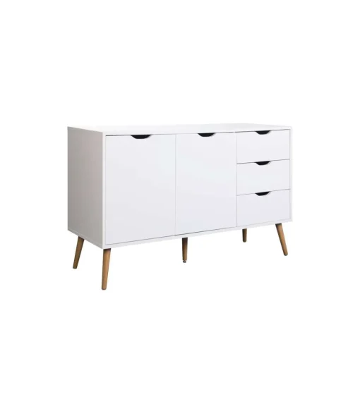 Mueble aparador Md-Tiano 2 puertas, 3 cajones acabado blanco, 120cm(ancho) 75cm(altura) 39cm(fondo)