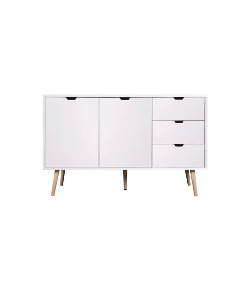 Mueble aparador Md-Tiano 2 puertas, 3 cajones acabado blanco, 120cm(ancho) 75cm(altura) 39cm(fondo)