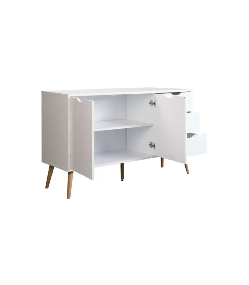 Mueble aparador Md-Tiano 2 puertas, 3 cajones acabado blanco, 120cm(ancho) 75cm(altura) 39cm(fondo)