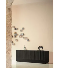 Mueble aparador modelo Doric 4 puertas 4 cajones interiores acabado negro, 46cm(ancho) 70cm(alto) 200cm (largo)