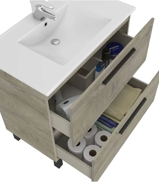 Mueble de baño Cullera con lavabo cerámico y espejo, acabado roble 80 cm(alto)80 cm(ancho)45 cm(largo)