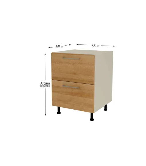 Mueble de cocina bajo cacerolero en gris cream y roble vega. 85 cm(alto)60 cm(ancho)60 cm(largo)