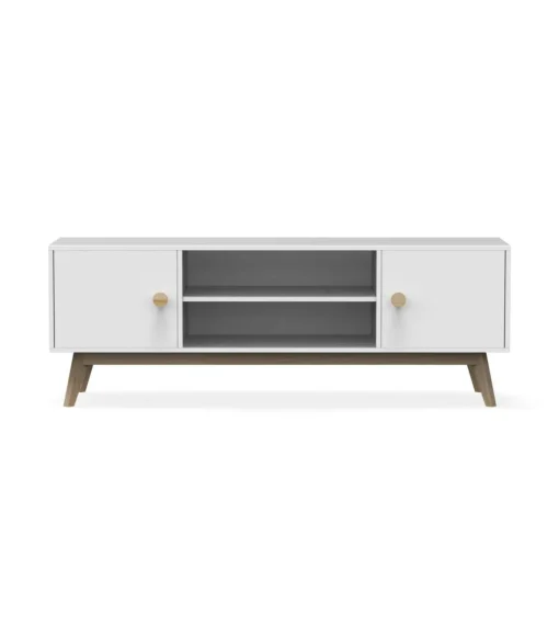 Mueble para televisión 2 puertas 2 huecos Campos acabado blanco/blanco cera 53cm(alto) 140cm(ancho) 40cm(largo)