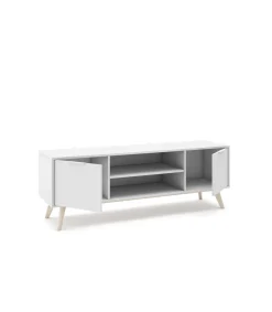 Mueble para televisión 2 puertas 2 huecos Campos acabado blanco/blanco cera 53cm(alto) 140cm(ancho) 40cm(largo)