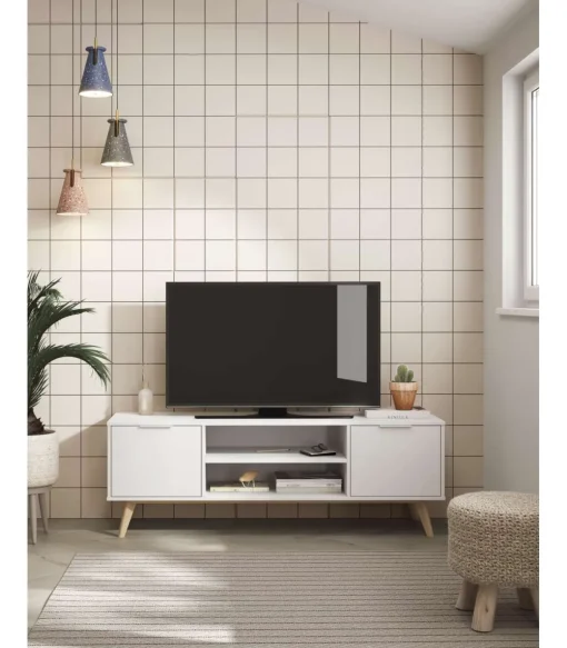 Mueble para televisión 2 puertas 2 huecos Campos acabado blanco/blanco cera 53cm(alto) 140cm(ancho) 40cm(largo)