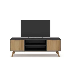 Mueble para televisión modelo Julen 2 puertas 2 huecos acabado natural/bocamina, 140cm(ancho) 53cm(alto) 40cm (fondo)
