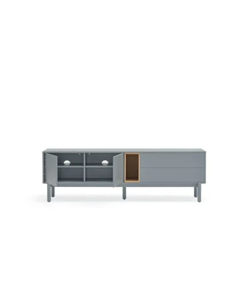Mueble para televisión modelo Corvo 2 puertas 2 cajones acabado gris perla, 40cm(ancho) 56cm(alto) 180cm (largo)