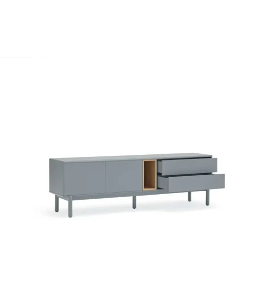 Mueble para televisión modelo Corvo 2 puertas 2 cajones acabado gris perla, 40cm(ancho) 56cm(alto) 180cm (largo)