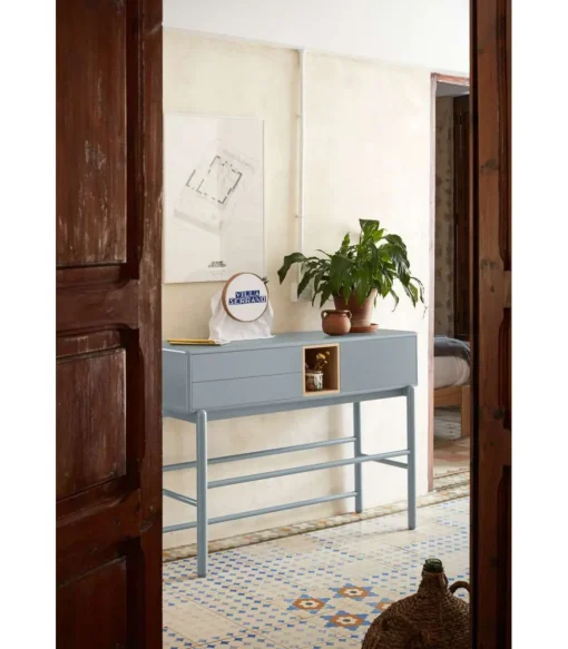 Mueble recibidor modelo Corvo 1 puerta 2 cajones acabado gris pela, 35cm(ancho) 90cm(alto) 120cm (largo)