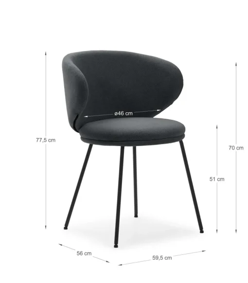 Pack de 2 sillas modelo Rebeca tapizado textil gris oscuro, 77.5cm(alto) 58cm(ancho) 59.5cm(largo)
