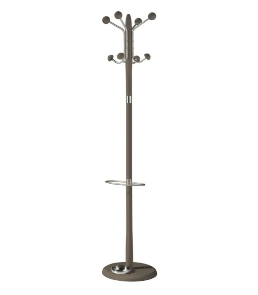 Perchero mod. 421 con paragüero herrajes en cromo satinado lacado moka, 180 cm(alto)37 cm(ancho)37 cm(largo)