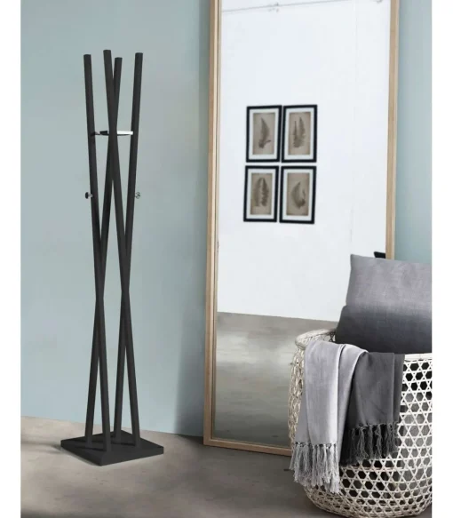 Perchero moderno mod. 470 herrajes cromo brillo lacado negro, 182 cm(alto)34 cm(ancho)34 cm(largo)