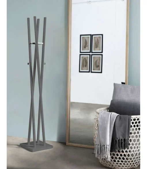 Perchero moderno mod. 470 herrajes cromo brillo lacado gris, 182 cm(alto)34 cm(ancho)34 cm(largo)
