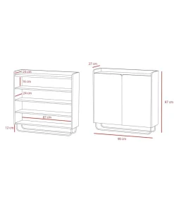 Recibidor zapatero 2 puertas modelo 526 acabado blanco, 87 cm (alto) x 90 cm (ancho) x 25.5 cm (prof.)
