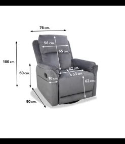 Sillón relax manual Mercury tapizado gris, 76cm(Ancho) 90cm (Fondo) 100cm(Alto)